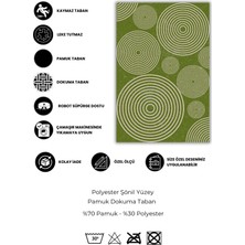 The Reef Design Yuvarlak Desenli Dijital Baskılı Kaymaz Yıkanabilir Geometrik Desenli Yeşil Halı