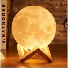 Bilger Dolunay Ay 3D Işıklı Standlı Pilli Dekoratif Gece Lambası Hediyelik Küre LED 12  cm