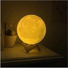 Bilger Dolunay Ay 3D Işıklı Standlı Pilli Dekoratif Gece Lambası Hediyelik Küre LED 12  cm