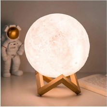 Bilger Dolunay Ay 3D Işıklı Standlı Pilli Dekoratif Gece Lambası Hediyelik Küre LED 12  cm