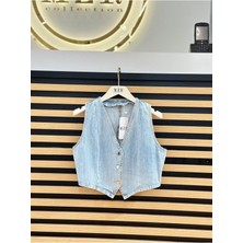 Qimya Butik Mzr Collection Sıra Taş Işlemeli Kot Yelek