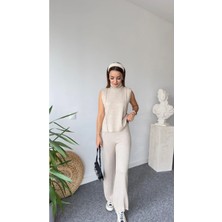Qimya Butik Kadın Soft Doku Balıkçı Yaka Kolsuz Takım