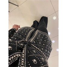 Qimya Butik Odrella Kadın Ceket Önü ve Kolları Tamamen El Işi Inci & Boncuk ve Taş Işli Pantolonlu Takım