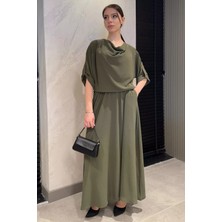 Gülseli Degaje Yaka Kol Detaylı Cepli Kadın Bluz Etek Ikili Takım