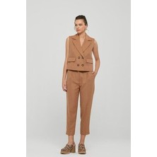 Kadın Rahat Kesim Pileli Kısa Paça Camel Pantolon NAAR91252-CAMEL