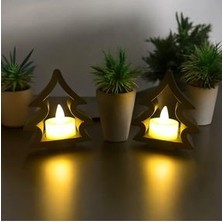 Çam Ağacı Modeli Ledli Mumluk Set 2 Adet , Yılbaşı Hediyesi