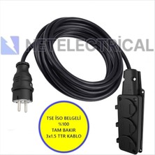 Netelectrical Kauçuk 3'lü 10 Metre Topraklı Grup Priz - 3x1.5 Ttr Tam Bakır Siyah Kablo