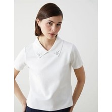 Lcw Vision Ekru Polo Yaka Taşlı Kadın Tişört