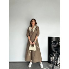 Qimya Butik Qimene Kadın Keten Bebe Yakalı Balon Kollu Uzun Elbise