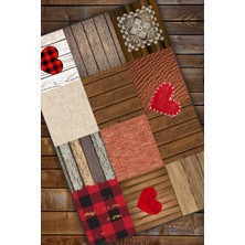 The Reef Design Patchwork Halı Kalpli Halı Parke Görünümlü Halı Kumaş Görünümlü Dijital Baskılı Halı