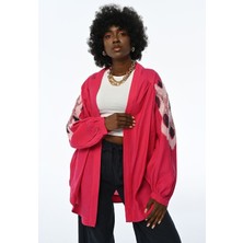 Qimya Butik Kadın Oversıze Kalıp Kol ve Sırtı Nakışlı Kimono Ceket