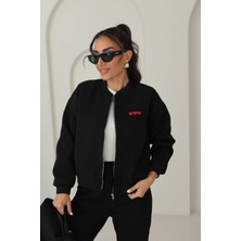 Qimya Butik Keyymod Kadın Ince Vatkalı Kalp Nakışlı Bomber Ceket