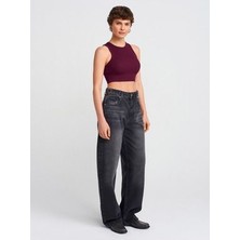 71783 Yanları Toka Detaylı Baloon Denim Pantolon-Siyah