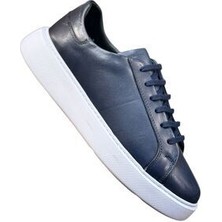 Erkek Deri Sneaker Ayakkabı Lacivert