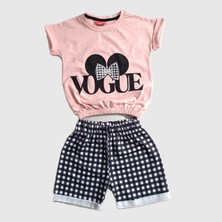 Minilka Bebe Minilkabebe Vogue Kız Çocuk Piti Kare Şort &tişört Takım Pudra-Siyah