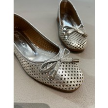 Dicle Polat Kadın Gümüş Babet Günlük Ayakkabı Lazerli Felipe