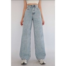ByCukurovaFrango Benjamin Floara Kar Yıkama Mavi Likralı Süper Yüksek Bel Salaş Jeans Palazzo Pantolon