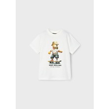 Mayoral Erkek Çocuk Kaykay Baskılı Tshirt 4-8 Yaş Krem