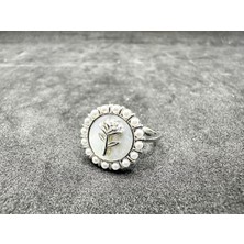 Luna Gümüş İthal İncili Sedefli Gül Model Kadın Gümüş Yüzük