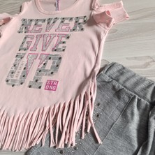 Minilka Bebe Minilkabebe Never Taşlı Saçaklı Kız Çocuk T-Shirt &şort Takım Açık Pembe