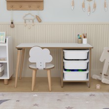 Çocuk Masa Sandalye Takımı 90X45 cm 3 Sepetli Çocuk Çalışma Masası Aktivite Masası - Bulut