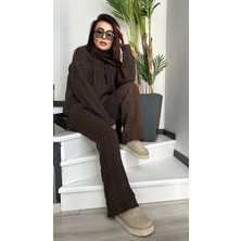 Kahve Saç Örgülü Atkılı Triko Takım