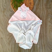 Bebe Kervanı Kız Bebek Uzun Kulak Tavşan Temalı Somon Renk  Pamuklu Bebek Havlusu 0-1 Yaş BBK1261