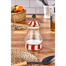 Paçi Leo Porselen Cam Tepeli Kırmızı Beyaz Büyük Kavanoz 700 ml