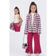 HÇM Kız Çocuk 3 Lü Takım Ceketli Çanta Hediyeli Ekose Desenli A64