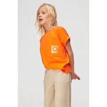 NK Kız Çocuk Asimetrik Cepli Tshirt 8-14 Yaş Oranj
