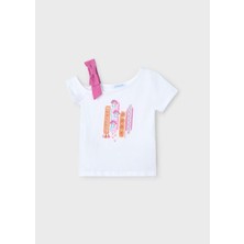 Mayoral Kız Çocuk Asimetrik Tshirt 4-8 Yaş Beyaz
