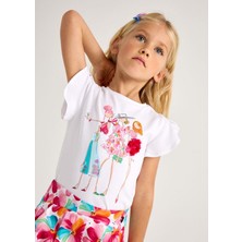 Mayoral Kız Çocuk Aplikeli Tshirt 4-8 Yaş Beyaz