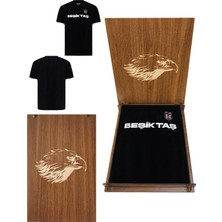Beşiktaş Lisanslı Siyah T-Shirt Kartal Ahşap Kutulu Yazılı Logolu Unisex Yaz Sezonu