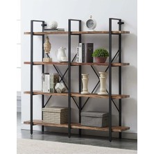 Halevia Doğal Ahşap Kitaplık Ahşap Metal Kitaplık