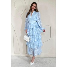 Volanlı Şeritli Kat Kat Elbise