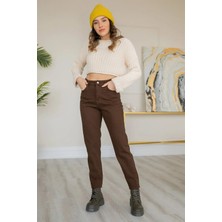 ByCukurovaFrango Dora Yüksek Bel Likralı Kahve Mom Jeans Esnek Kot Pantolon 2024