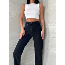ByCukurovaFrango Leo Mom Jean Likralı Siyah Jean Pantolon