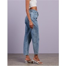 ByCukurovaFrango Kar Yıkama Comfort Mom Jean Pantolon-Mavi