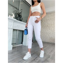 ByCukurovaFrango Harvey Kadın Beyaz Yüksek Bel Mom Likralı Jeans 2024