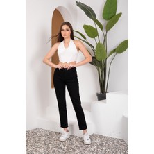 ByCukurovaFrango Benjamin Kadın Likralı Siyah Mom Jeans Kot Pantolon