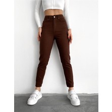 ByCukurovaFrango Penolope Kadın Kahve Yüksek Bel Mom Jean Pantolon