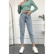 ByCukurovaFrango Kadın Mavi Kar Yüksek Bel Basic Mom Fit Kadın Jean Pantolon 2024