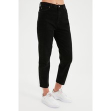 ByCukurovaFrango Leo Penelope Siyah Solmaz Mom Jean Kadın Boyfriend Yüksek Bel Power Likra