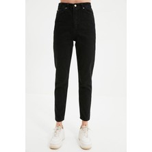 ByCukurovaFrango Siyah Solmaz Mom Jean Kadın  Yüksek Bel