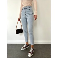 ByCukurovaFrango Leo 90's Dora Penelope Mavi Mom Kot Pantolon Likralı Yüksek Bel Mavi Kar Yıkamalı Mom Jeans