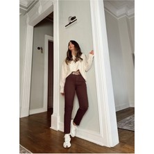 ByCukurovaFrango Penolope Kadın Kahve Likralı Mom Fit