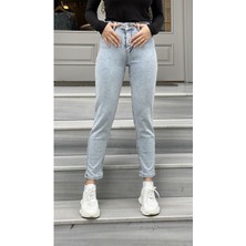 ByCukurovaFrango Açık Mavi Kar Yıkama Likralı Mom Jean Pantolon 2024