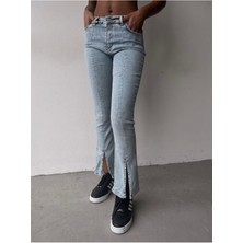 ByCukurovaFrango Kadın Yüksek Bel Ön Bölümü Yırtmaçlı Likralı Pantolon