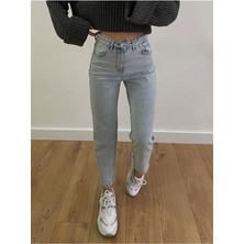 ByCukurovaFrango Julia Kadın Mavi Kar Yıkama Mom Boyfriend Yüksek Bel Kot Jeans Pantolon