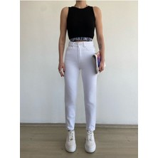 ByCukurovaFrango Dora Yüksek Bel Likralı Beyaz Mom Jeans Esnek Kot Pantolon 2024